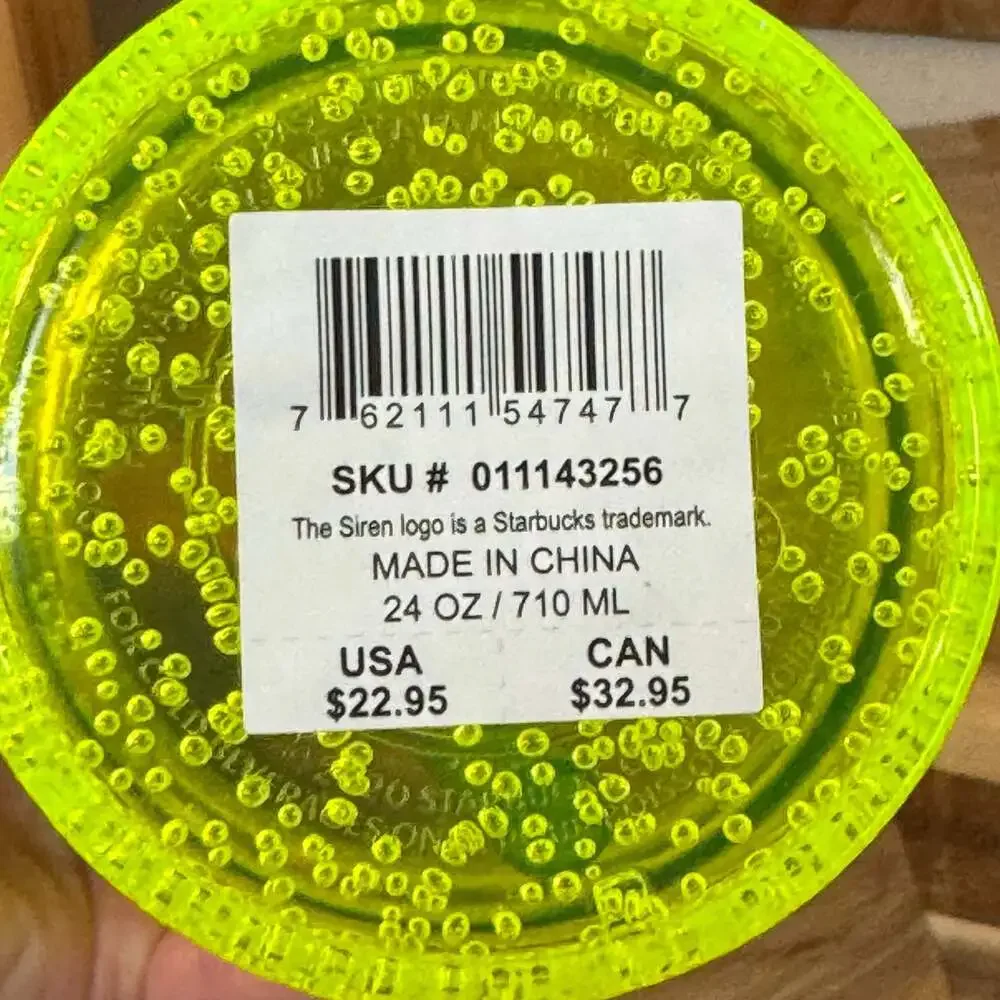 Starbucks 24 oz Neon Yellow Bubbleseed Cold Cup Tumbler with Purple Lid